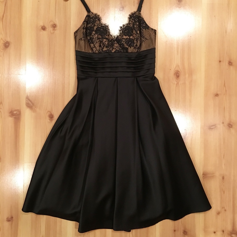 NWOT- BCBG Paris Black & Nude Gown w/ Eyelash Lace Size 6